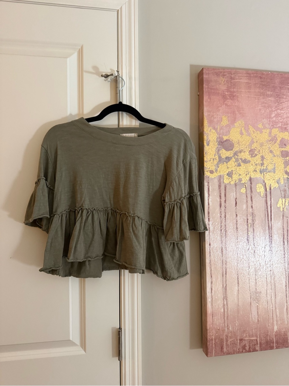Altar'd State Olive Layered Ruffle Crop Top